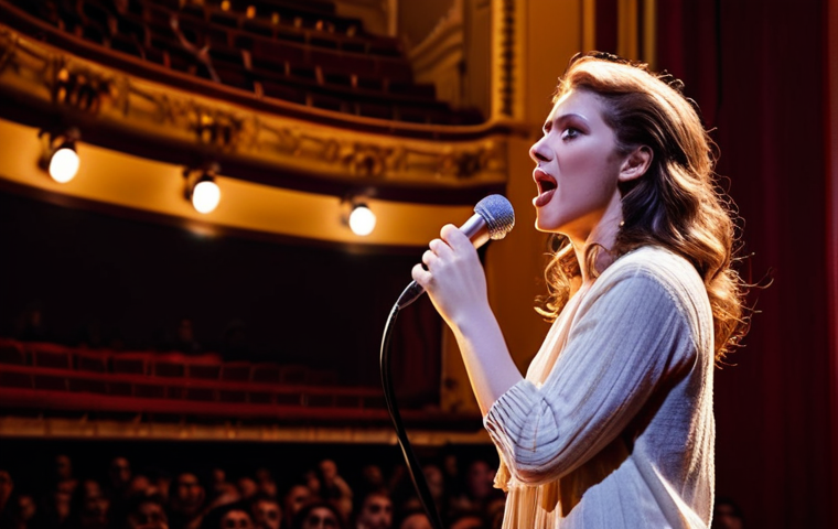 **Image:** A singer on stage, bathed in warm spotlight, confidently holding a microphone. The audience is blurred and indistinct, but conveys a sense of captivated attention. The overall mood is one of overcoming stage fright and embracing the performance with passion. The background subtly suggests the Teatro alla Scala.