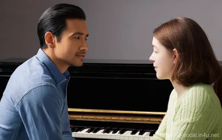 보컬트레이너 멘토링 기법 - **Prompt 1: Empathetic Listening and Unlocking Emotion**
"A cozy, sunlit vocal studio. A male vo...