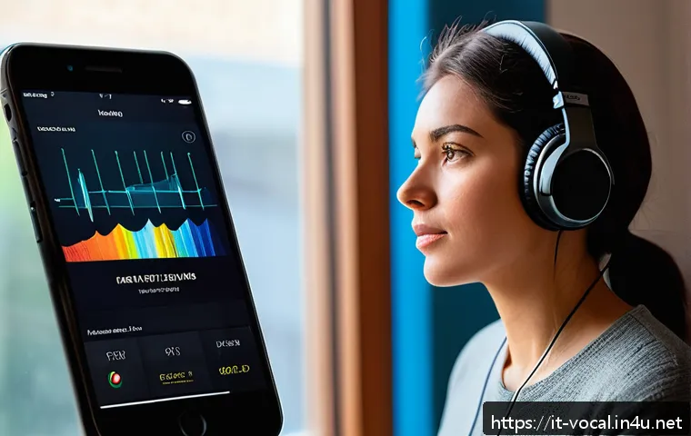보컬트레이너 최신 기술 트렌드 - A modern digital vocal training app interface displayed on a sleek smartphone screen held by a young...