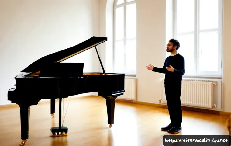 Home 17 보컬트레이너 레슨 플랜 - Photorealistic Italian vocal coach leading a structured singing lesson in a bright, elegant studio, ...